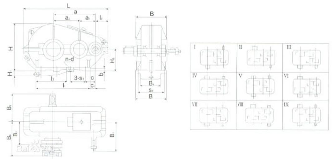 ZQA圓柱齒輪減速機外形、安裝尺寸圖